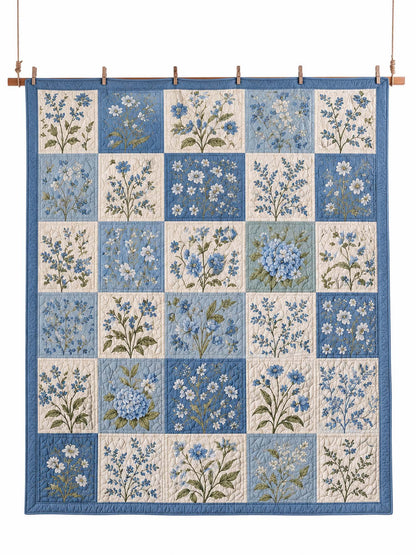 Blue Hydrangea Botanical Patchwork Quilted 3-Piece Bedding Set