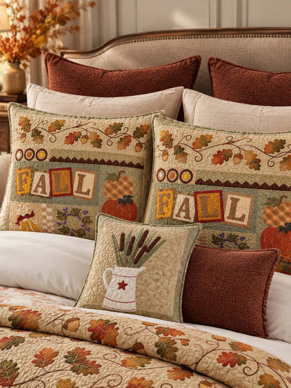 Fall Pumpkin Harvest Patchwork Quilted 3-Piece Bedding Set
