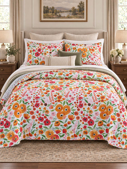 Wildflower Garden Reversible 100% Cotton Quilted 3-Piece Bedding Set