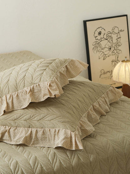 Sage Leaf Double-Layer Gauze Quilted 3-Piece Bedding Set