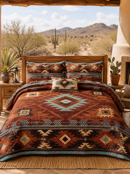 H.PAI Southwestern Aztec Quilted 3-Piece Bedding Set
