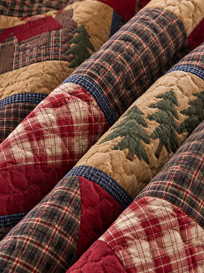 Rustic Bear Cabin Plaid Quilted 3-Piece Bedding Set