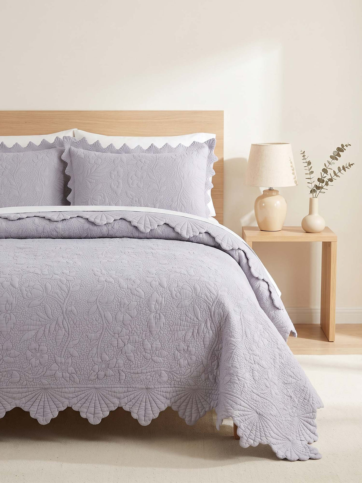 Serene Blossom 100% Cotton Floral Quilted Bedding Set