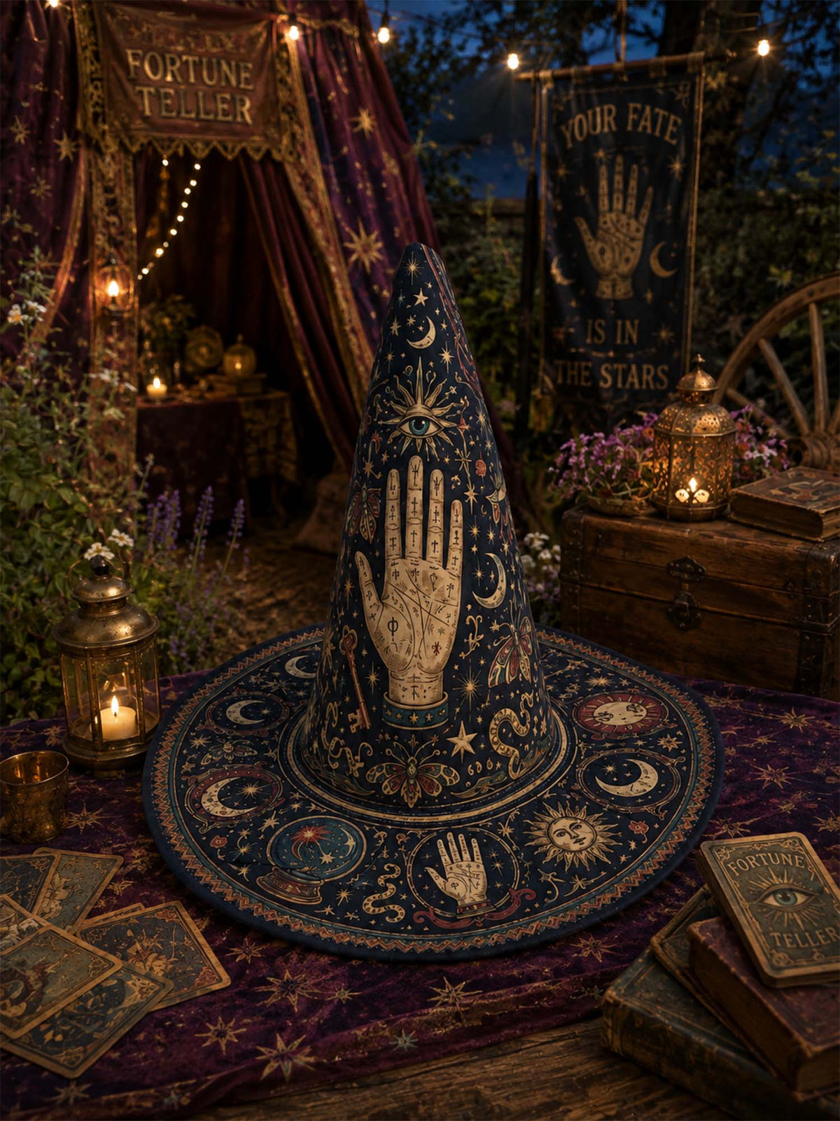 H.PAI Mystic Moon Handcrafted Quilted Witch Hat