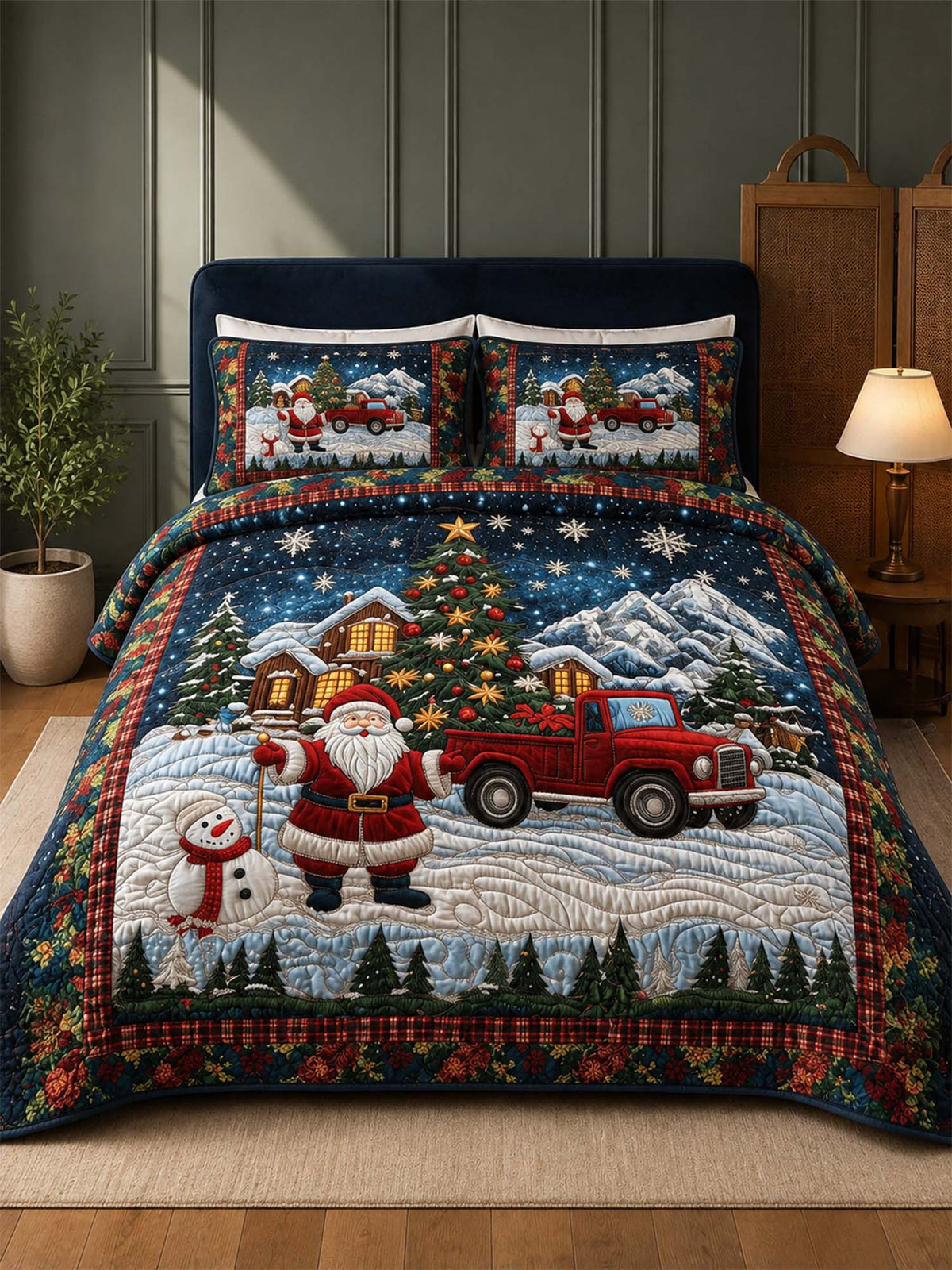 Santa Journey 3‑Piece Quilted Bedding Set