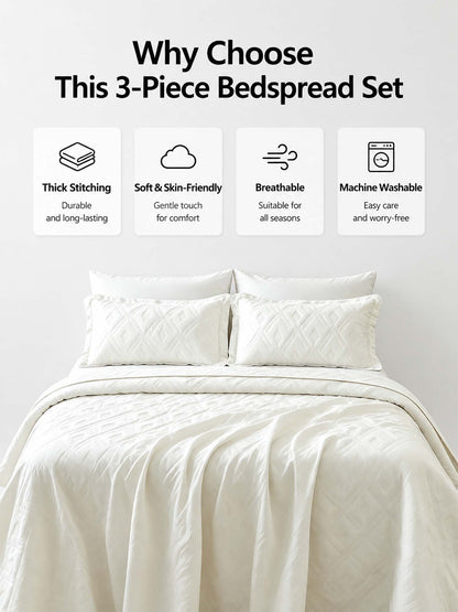 Washed Cotton Solid Color Quilted 3‑Piece Bedding Set