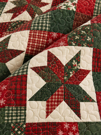 Christmas Star Patchwork Quilted 3-Piece Bedding Set