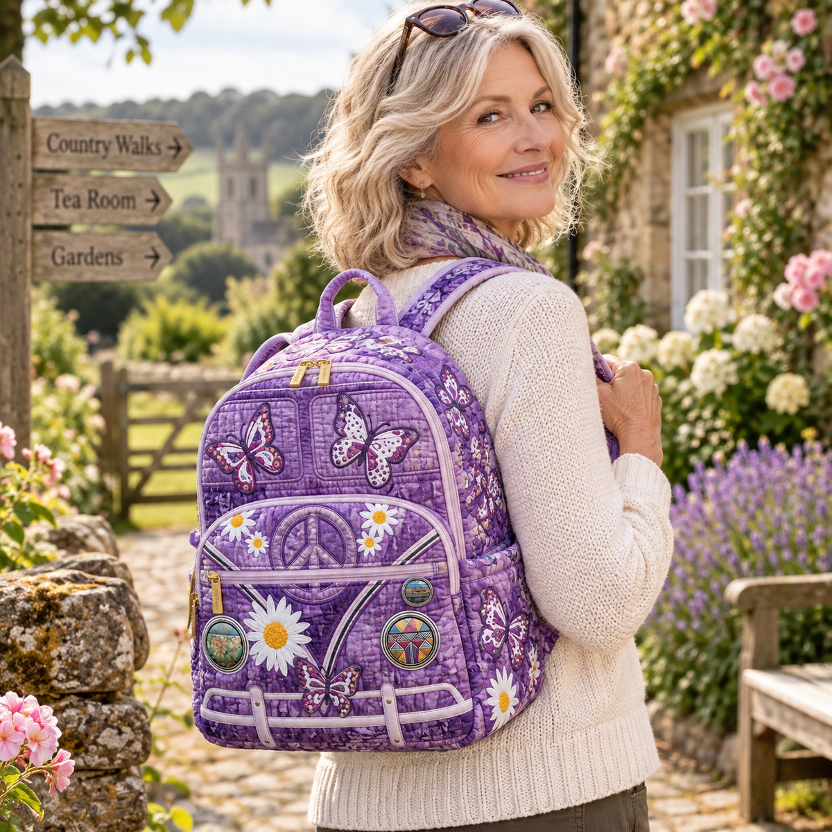 Quilted Boho Rucksack – Butterflies and Peace