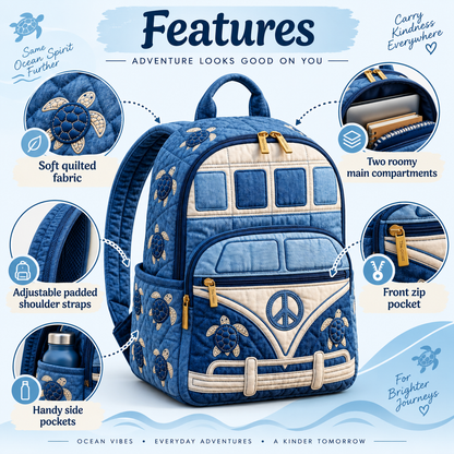 Quilted Boho Rucksack – Denim with Sea Turtle