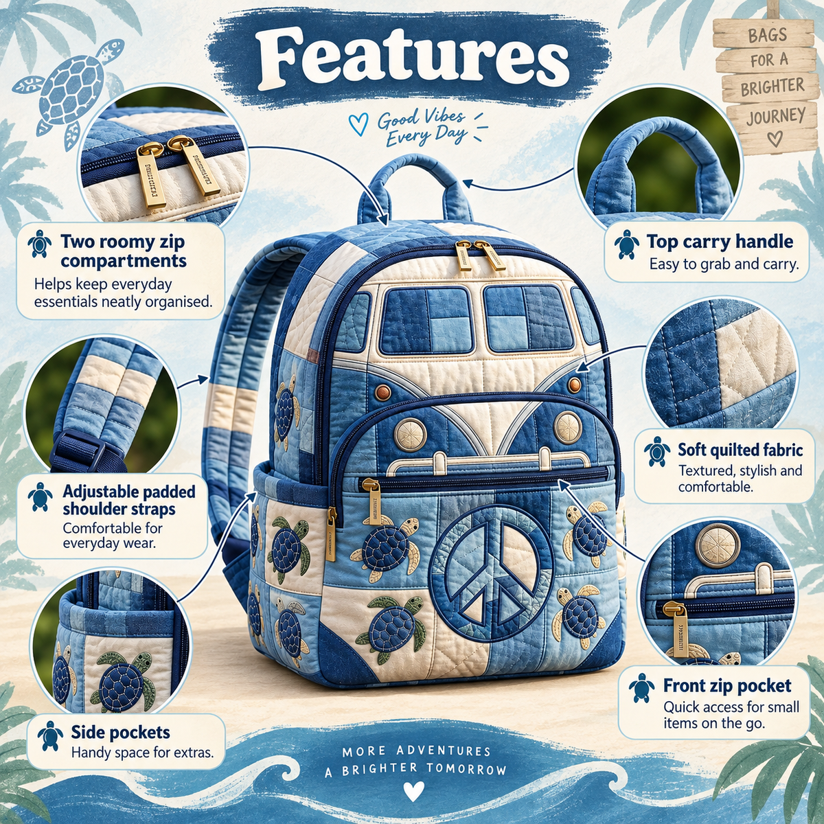 Quilted Boho Rucksack – Denim and Turtle