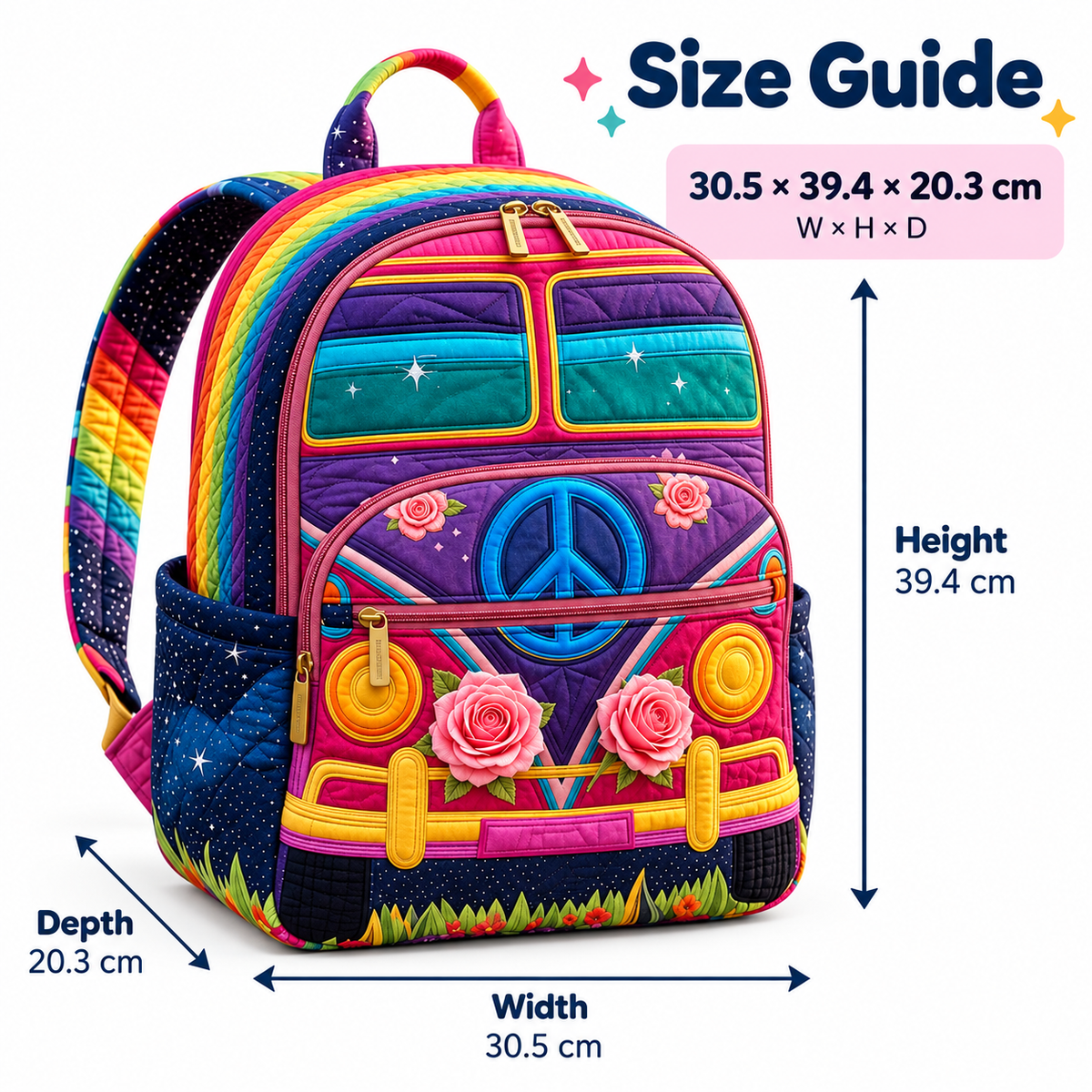 Quilted Boho Rucksack – Rainbow and Roses