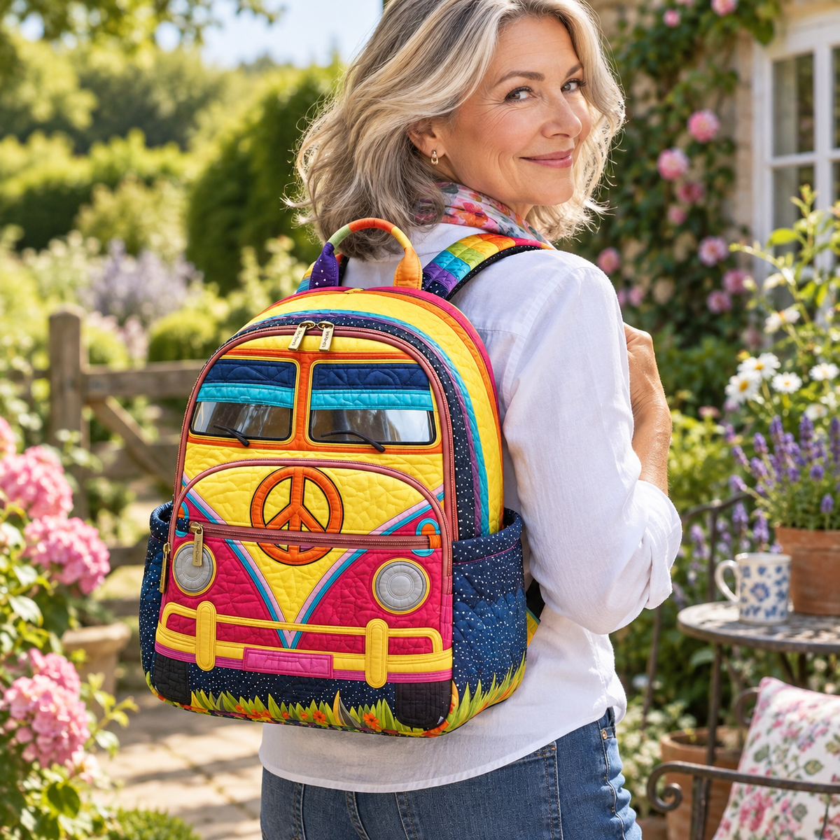 Quilted Boho Rucksack – Bus in the Sunlight