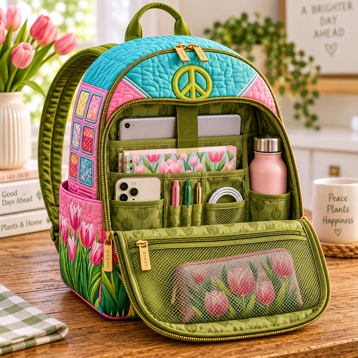 Quilted Boho Rucksack – Tulips and Tranquility