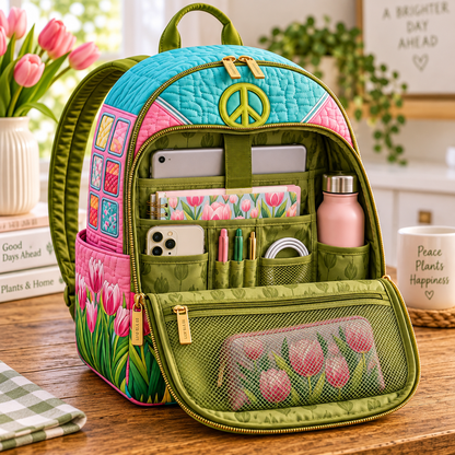 Quilted Boho Rucksack – Tulips and Tranquility