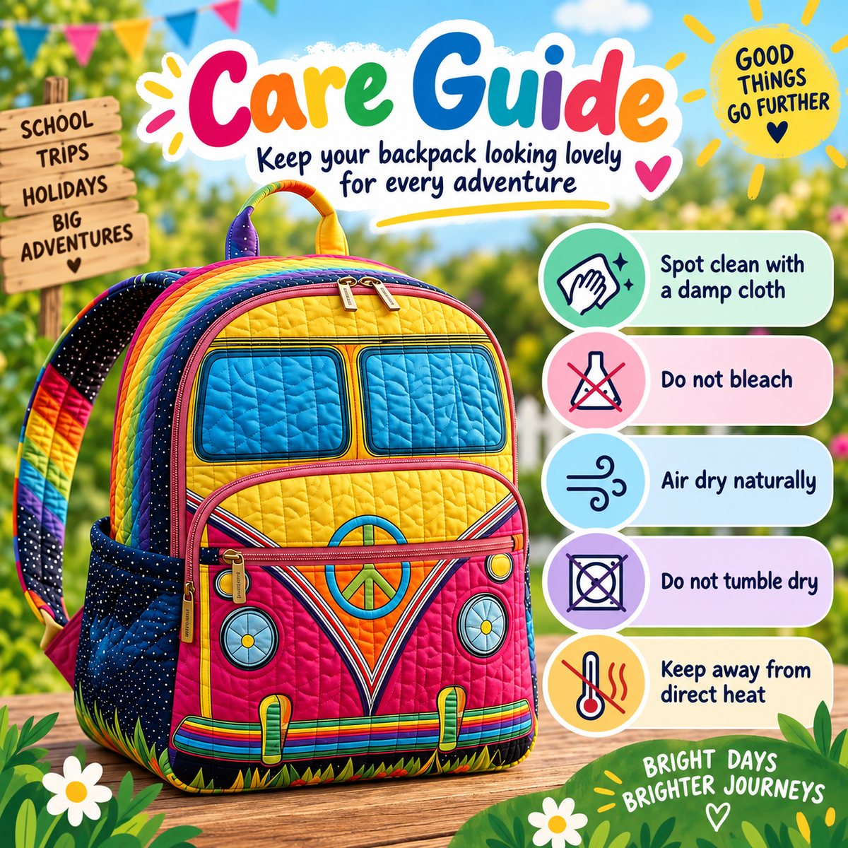 Quilted Boho Rucksack – Colourful Bus