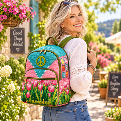 Quilted Boho Rucksack – Tulips and Tranquility