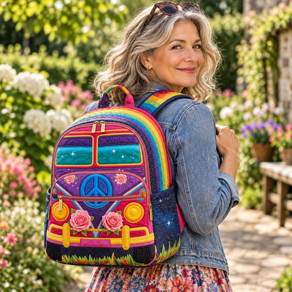 Quilted Boho Rucksack – Rainbow and Roses