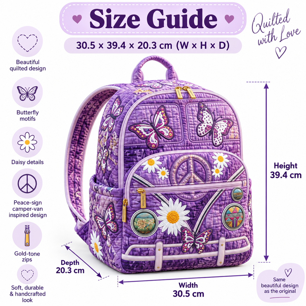 Quilted Boho Rucksack – Butterflies and Peace