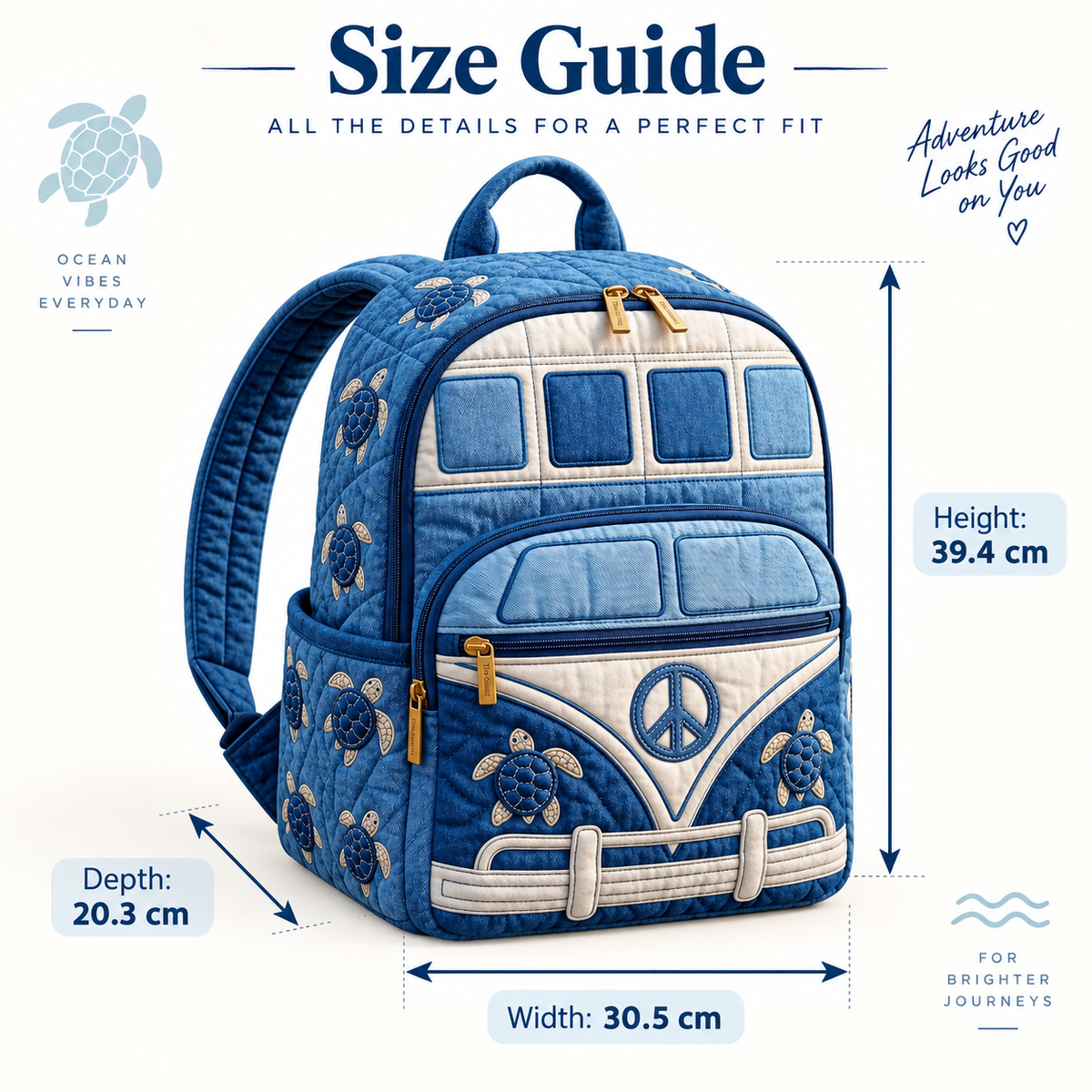 Quilted Boho Rucksack – Denim with Sea Turtle
