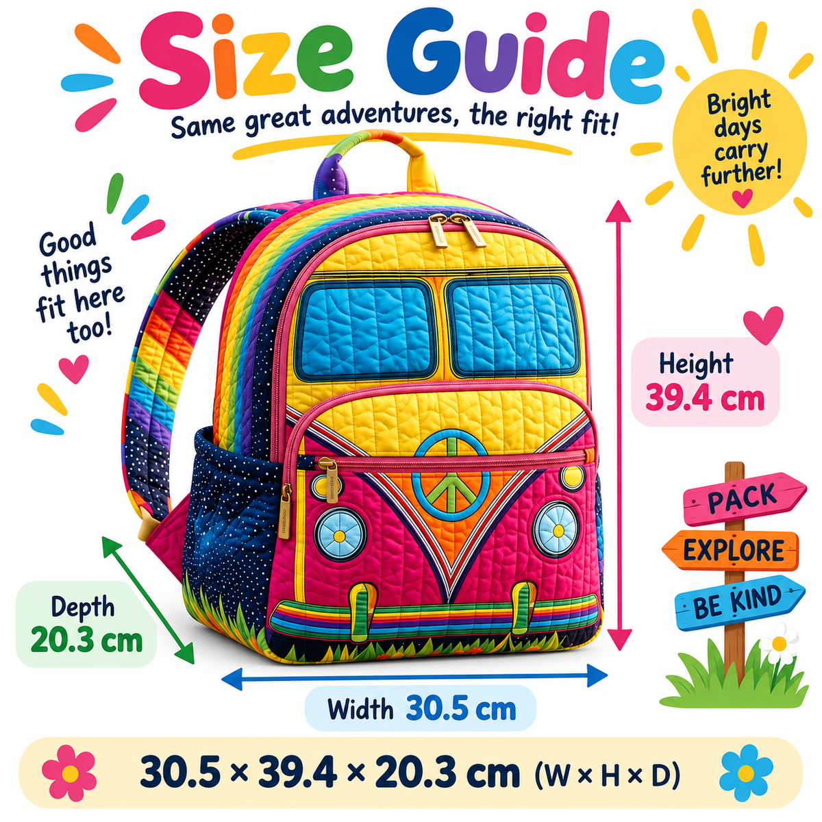 Quilted Boho Rucksack – Colourful Bus