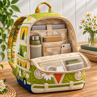 Quilted Boho Rucksack – Bus in the Woods