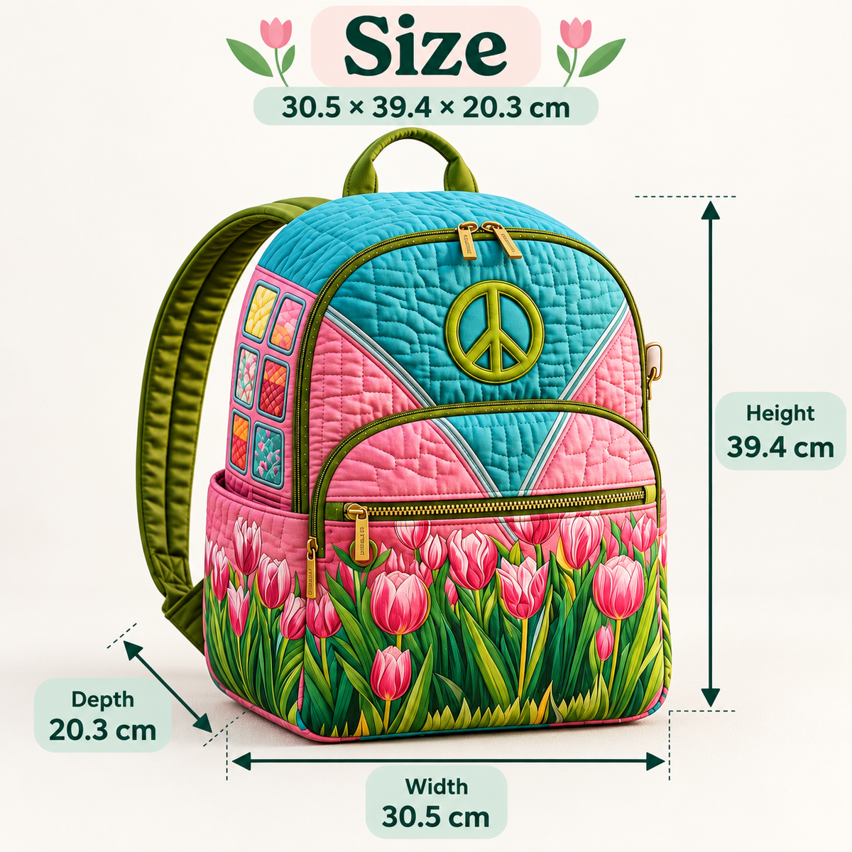 Quilted Boho Rucksack – Tulips and Tranquility