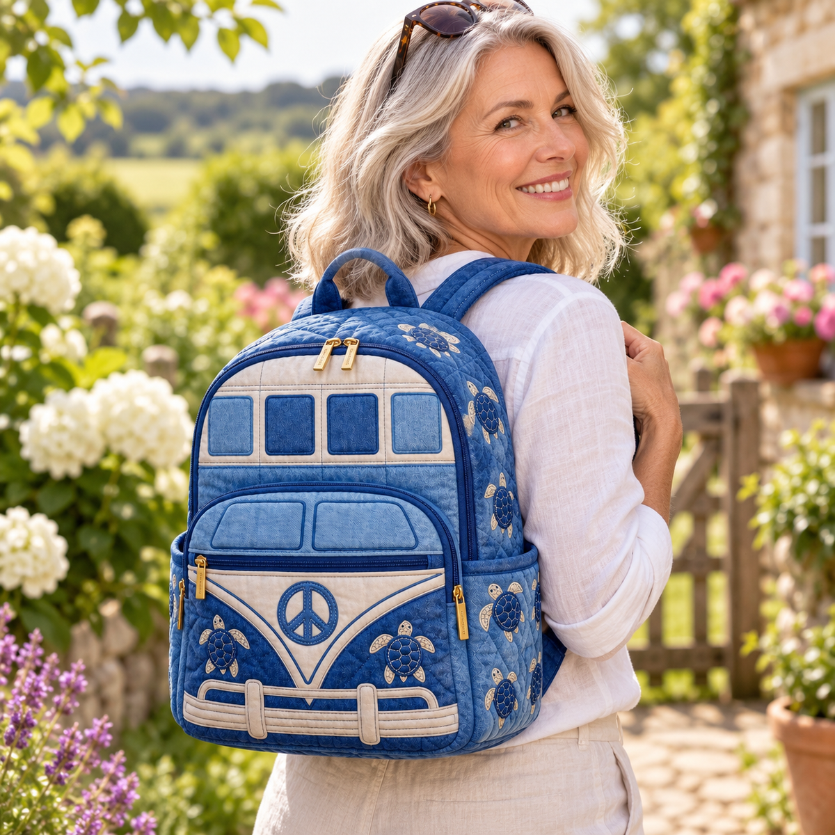 Quilted Boho Rucksack – Denim with Sea Turtle