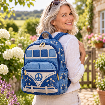Quilted Boho Rucksack – Denim with Sea Turtle