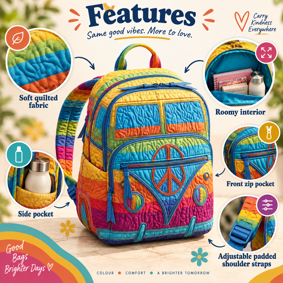 Quilted Boho Rucksack – Rainbow