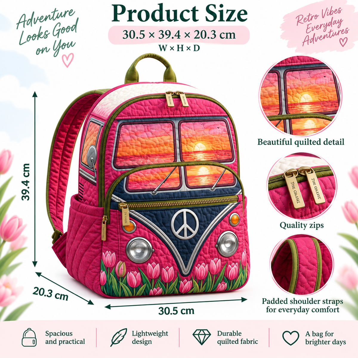 Quilted Boho Rucksack – Tulips at Dusk