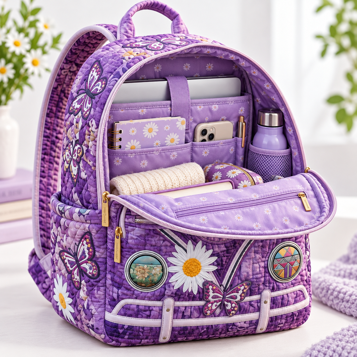 Quilted Boho Rucksack – Butterflies and Peace