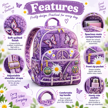 Quilted Boho Rucksack – Butterflies and Peace