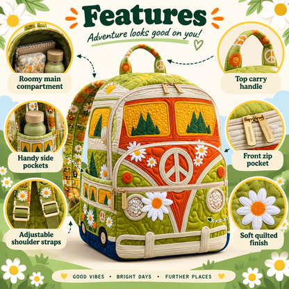 Quilted Boho Rucksack – Bus in the Woods