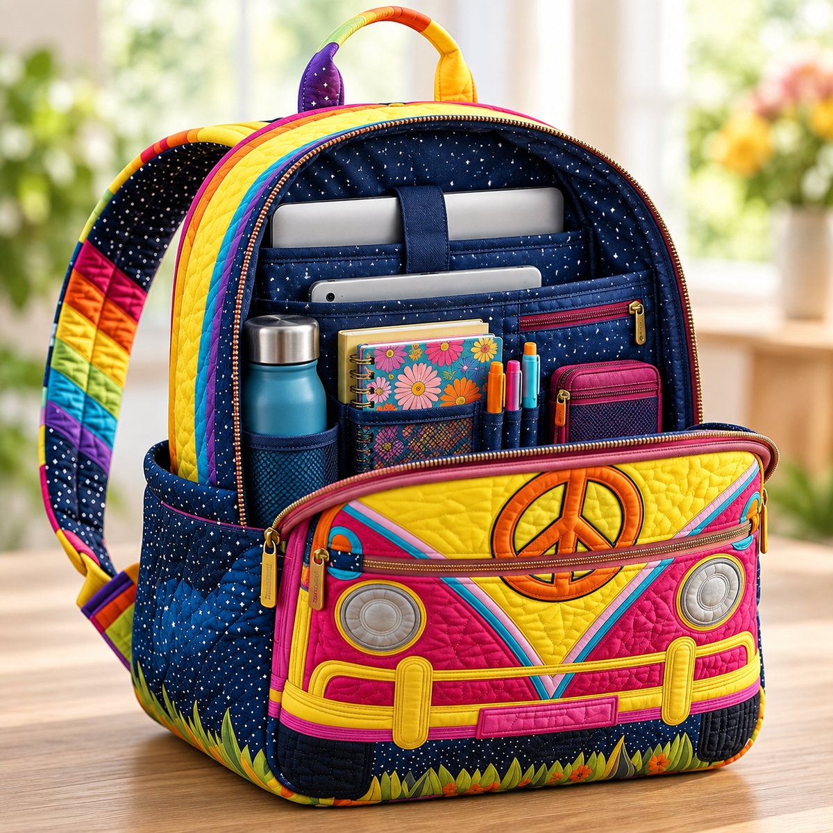 Quilted Boho Rucksack – Bus in the Sunlight