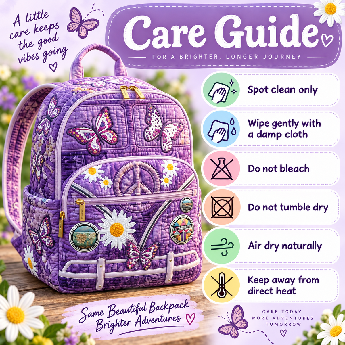 Quilted Boho Rucksack – Butterflies and Peace