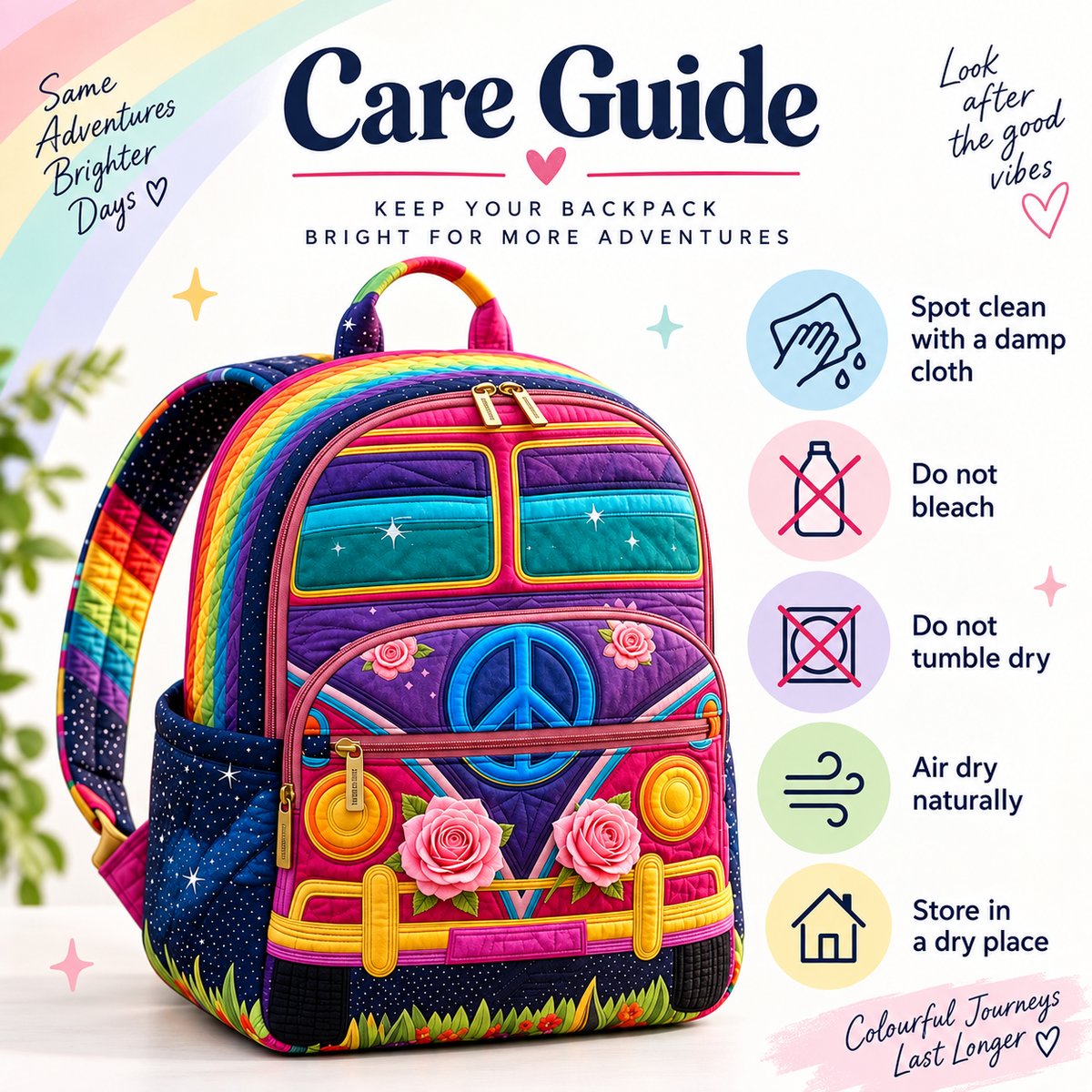 Quilted Boho Rucksack – Rainbow and Roses