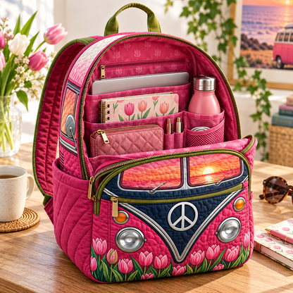 Quilted Boho Rucksack – Tulips at Dusk