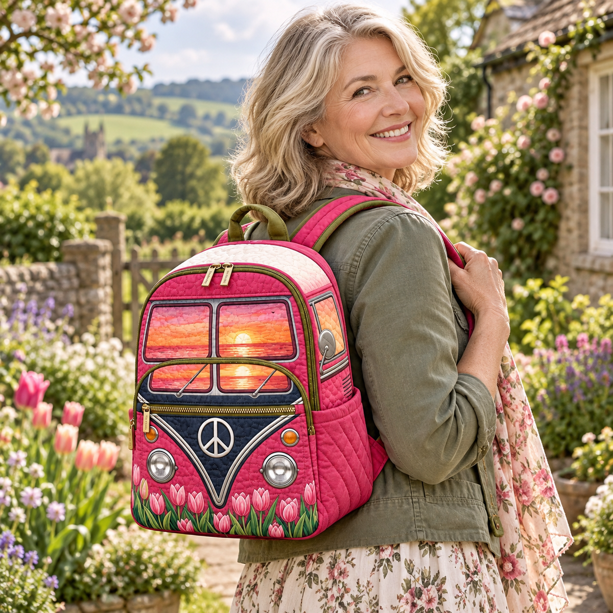 Quilted Boho Rucksack – Tulips at Dusk