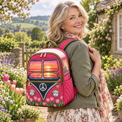 Quilted Boho Rucksack – Tulips at Dusk