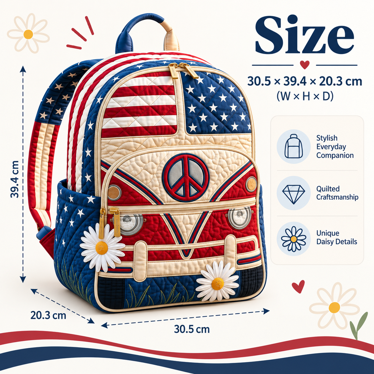 Quilted Boho Rucksack – Stars and Daisies