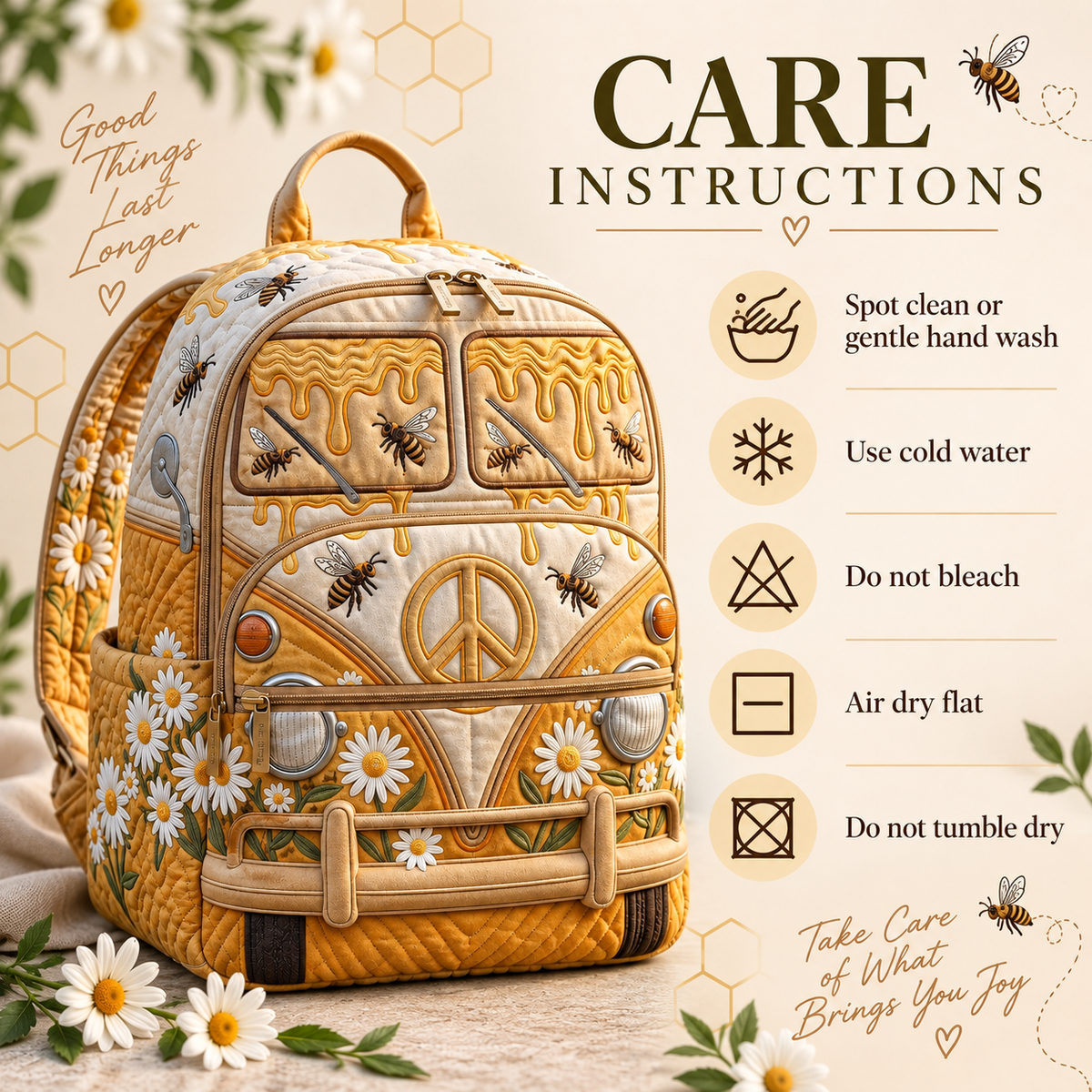 Quilted Boho Rucksack – Bees and Honey
