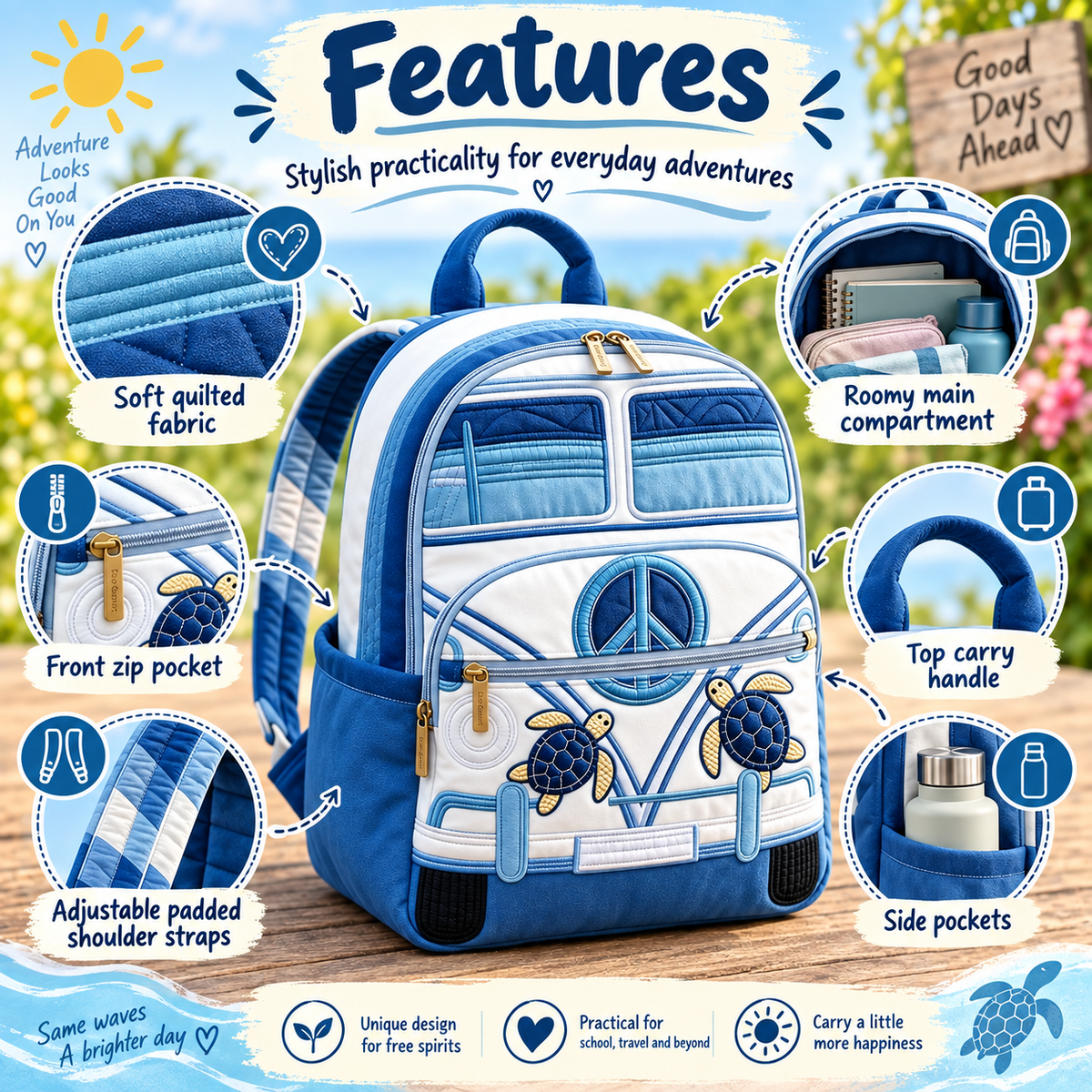 Quilted Boho Rucksack – Calm Seas