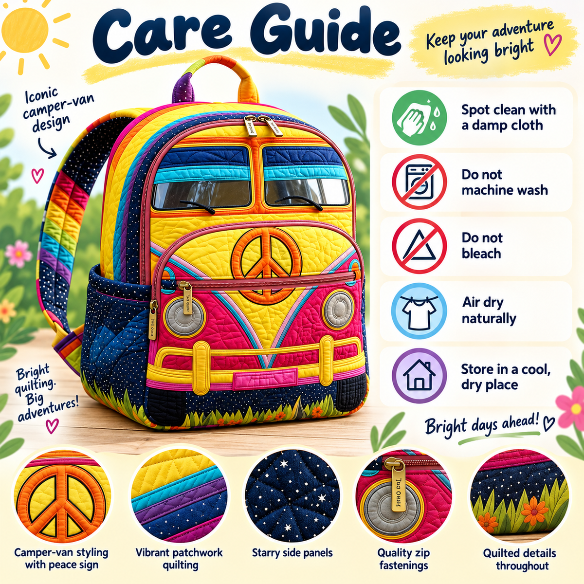 Quilted Boho Rucksack – Bus in the Sunlight