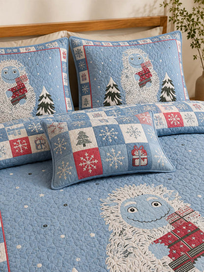 Snowy Yeti Winter Wonderland Quilted 3-Piece Bedding Set