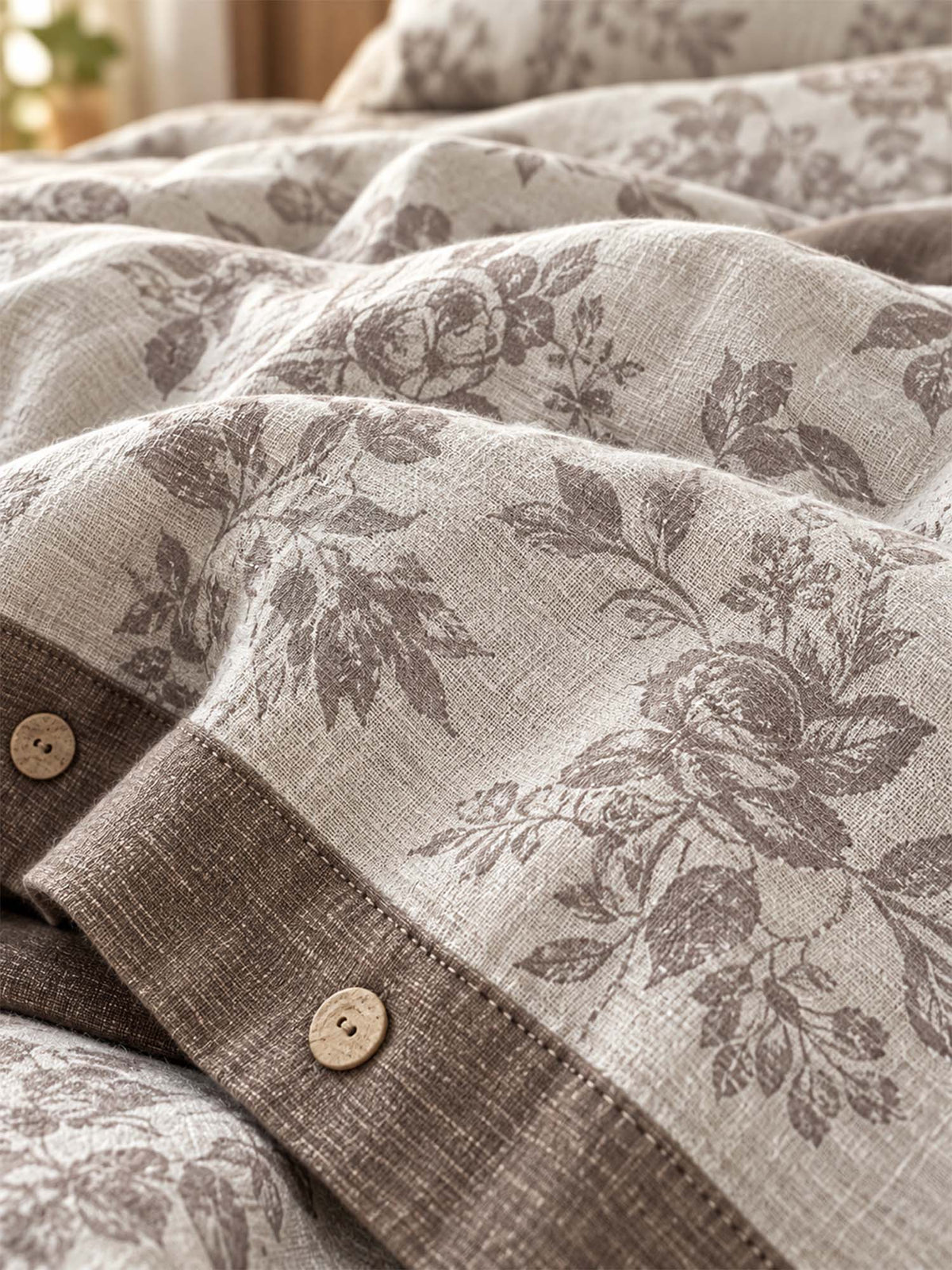 Vintage Botanical Floral Linen Cotton 4-Piece Duvet Cover Set