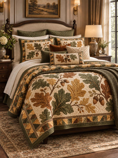Autumn Oak & Acorn Harvest Quilted 3-Piece Bedding Set