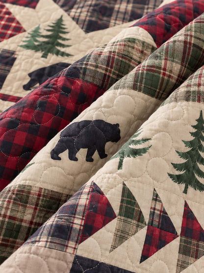 Black Bear Plaid Star Woodland Quilted Blanket