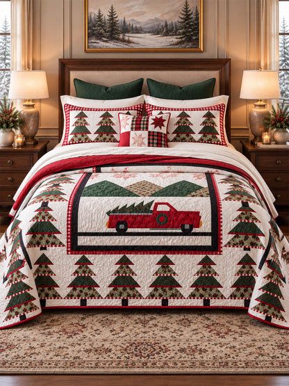 Christmas Tree Farm Truck Quilted 3-Piece Bedding Set