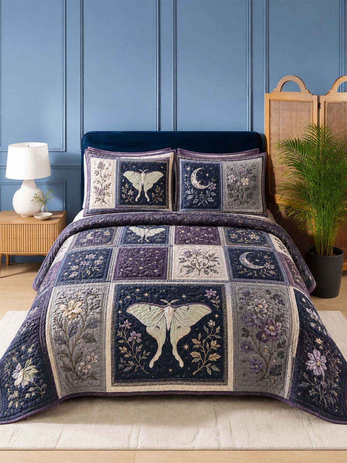 Luna Moth Quilted 3-Piece Bedding Set