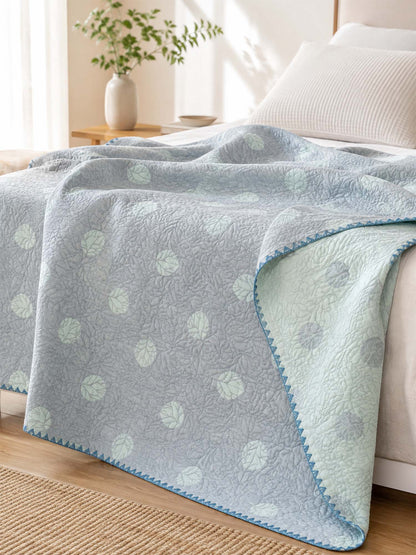 Vintage Sage Green Leaf Jacquard Quilted Throw Three‑Layer Gauze Cotton Blanket